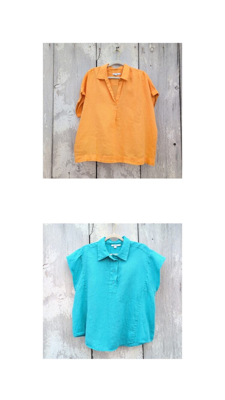 Chico's 100% Linen Boxy LagenLook Earthy (2) Tops Teal / Tangerine Woemn's 12
